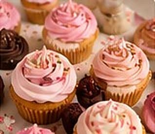 Cupcakes con crema rosa y chocolate